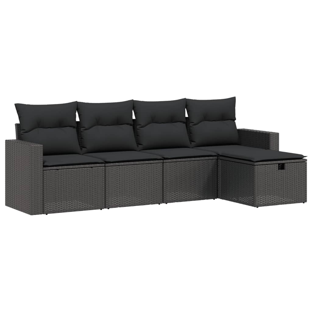 5-Delige Loungeset Met Kussens Poly Rattan Zwart