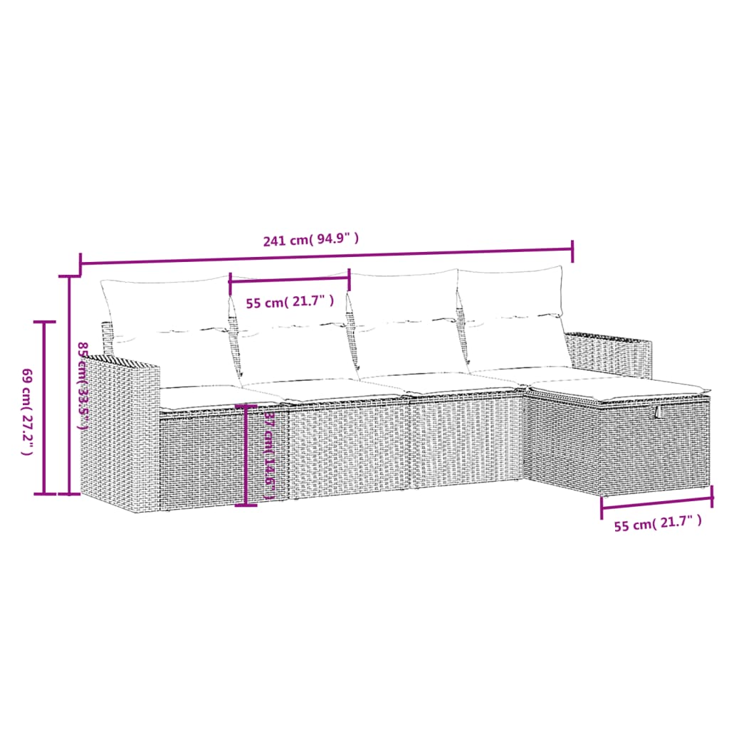 5-Delige Loungeset Met Kussens Poly Rattan Gemengd Beige