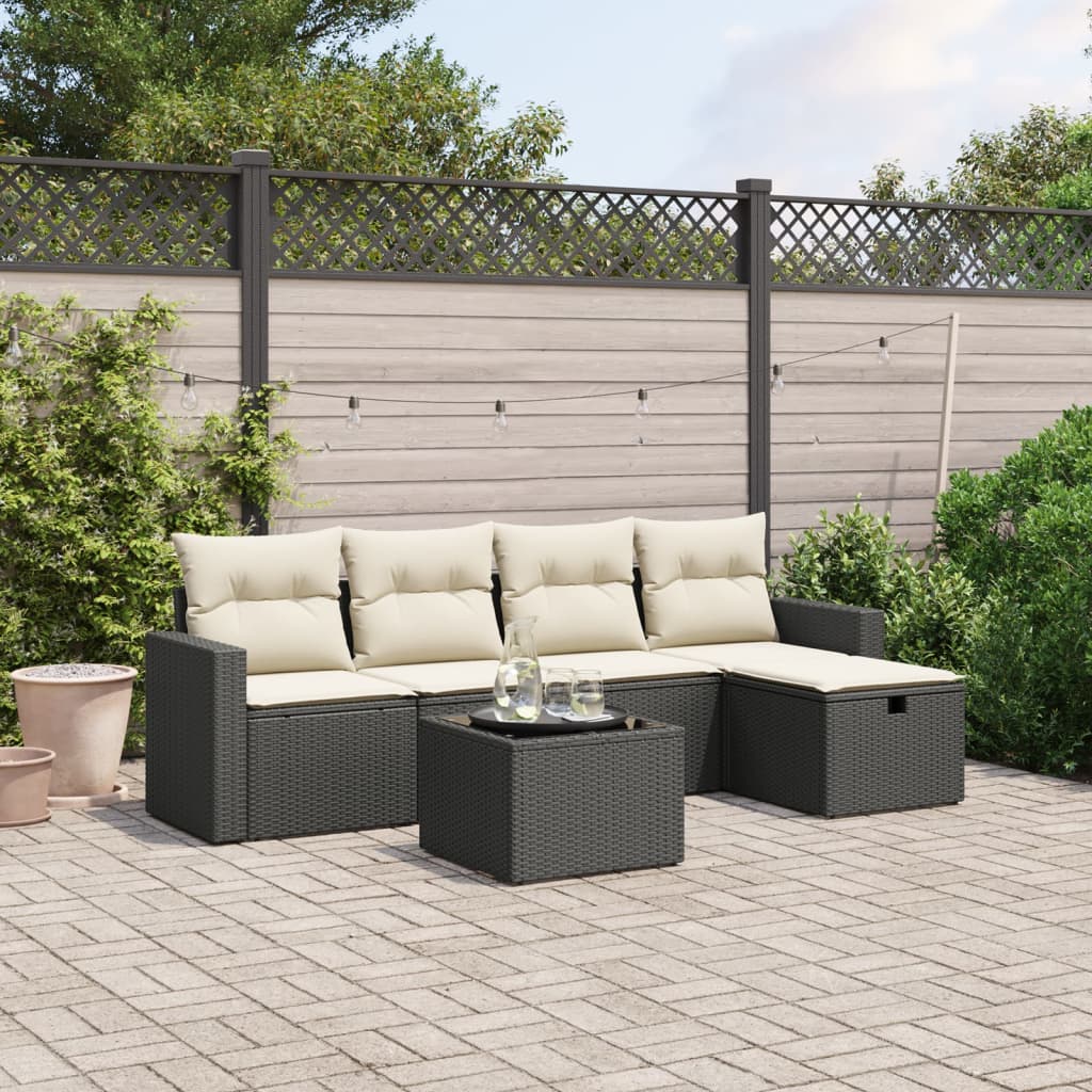 6-Delige Loungeset Met Kussens Poly Rattan Zwart