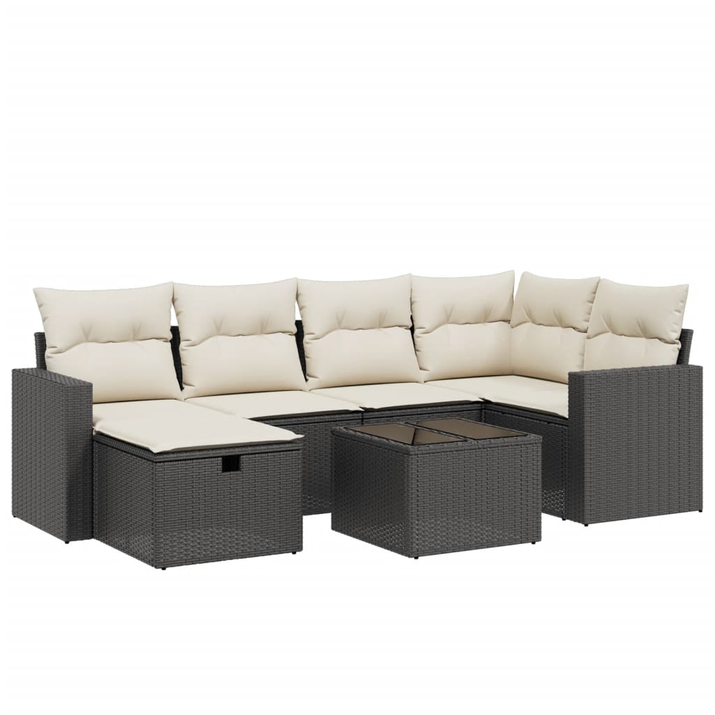 7-Delige Loungeset Met Kussens Poly Rattan Zwart