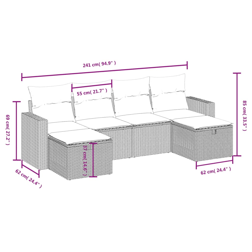 6-Delige Loungeset Met Kussens Poly Rattan Zwart
