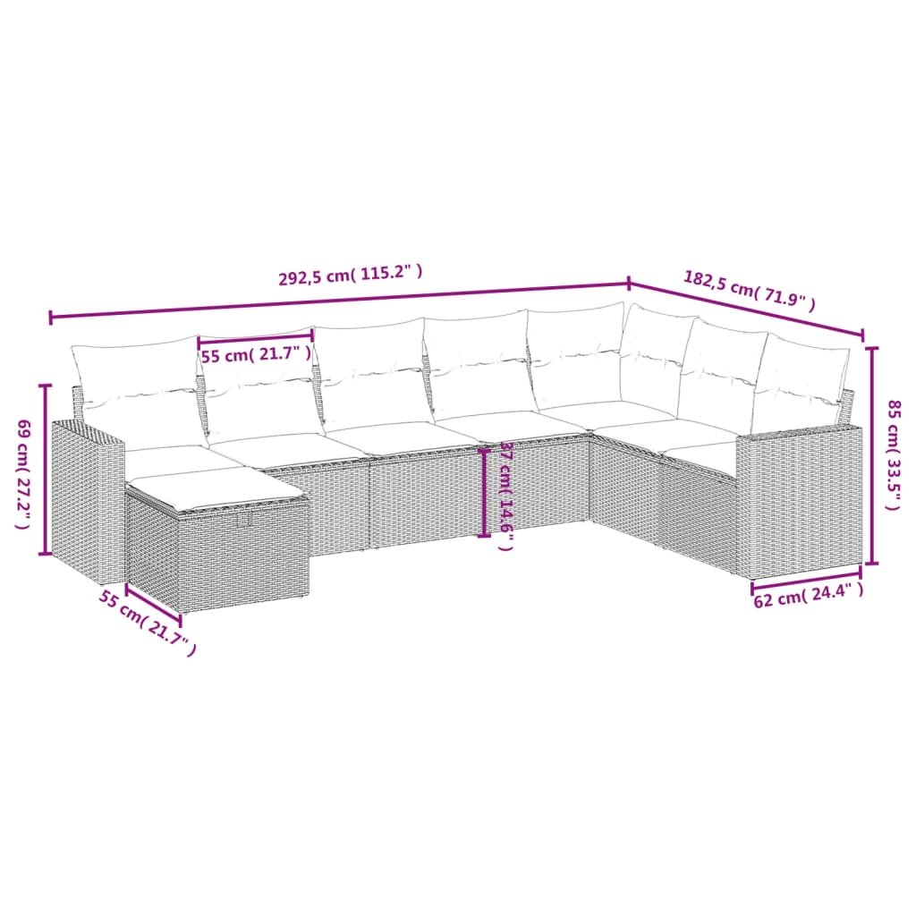 8-Delige Loungeset Met Kussens Poly Rattan Zwart
