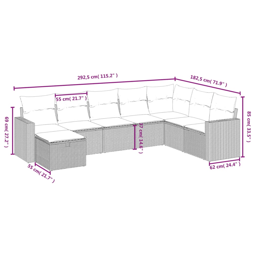 8-Delige Loungeset Met Kussens Poly Rattan Gemengd Beige