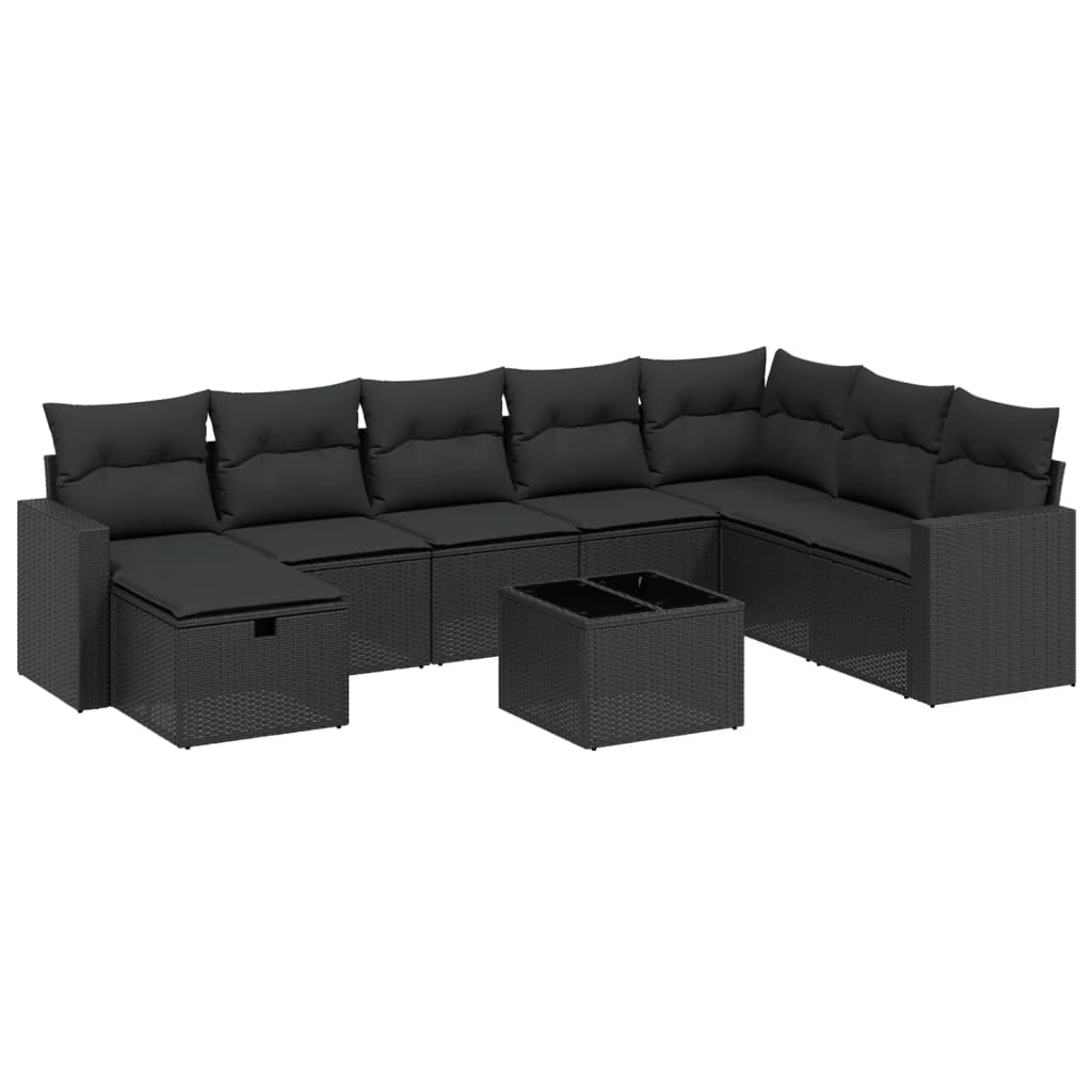 9-Delige Loungeset Met Kussens Poly Rattan Zwart