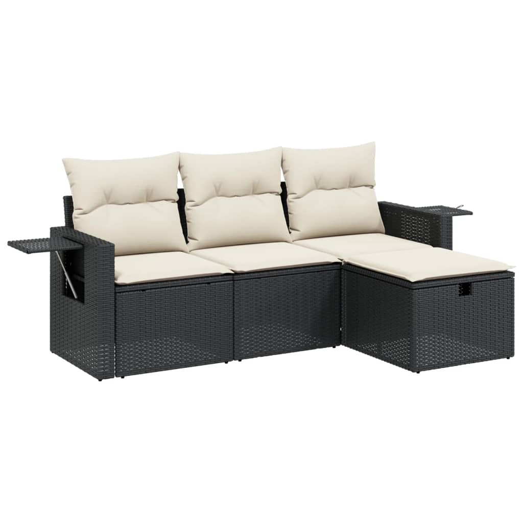 4-Delige Loungeset Met Kussens Poly Rattan Zwart