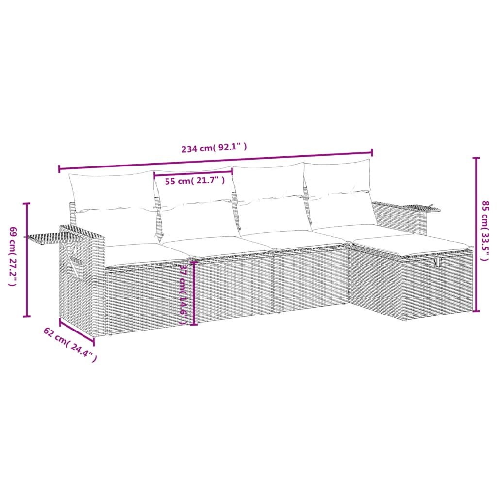 5-Delige Loungeset Met Kussens Poly Rattan Zwart