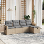 5-Delige Loungeset Met Kussens Poly Rattan Gemengd Beige