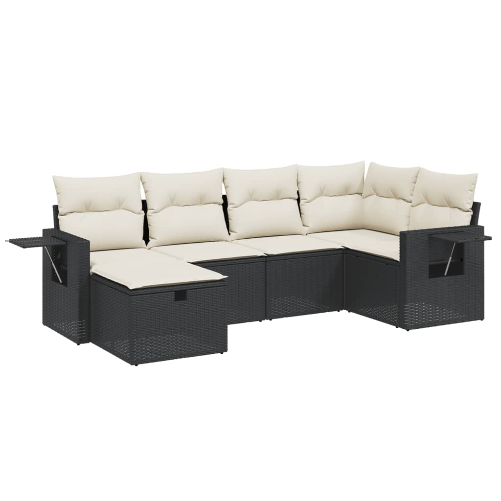 6-Delige Loungeset Met Kussens Poly Rattan Zwart