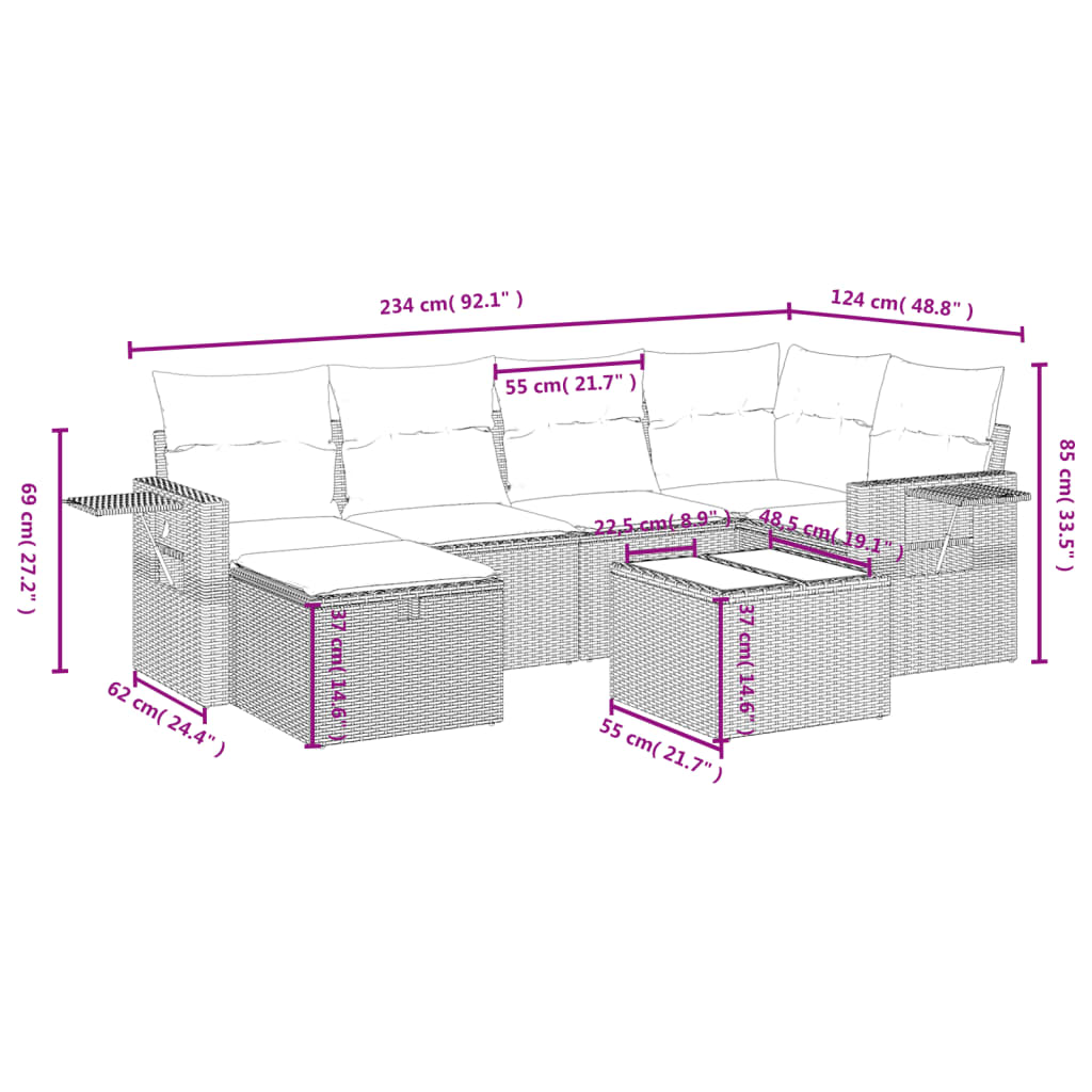 7-Delige Loungeset Met Kussens Poly Rattan Zwart