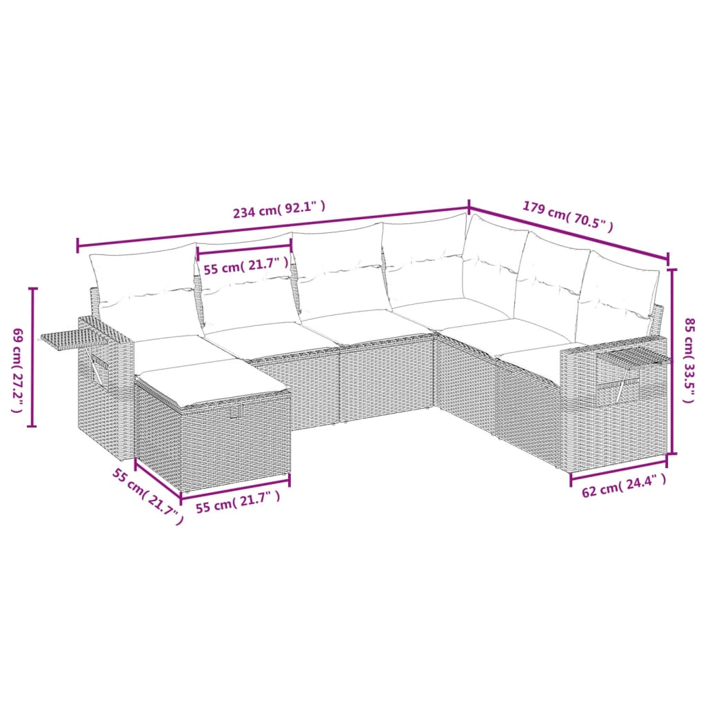 7-Delige Loungeset Met Kussens Poly Rattan Zwart