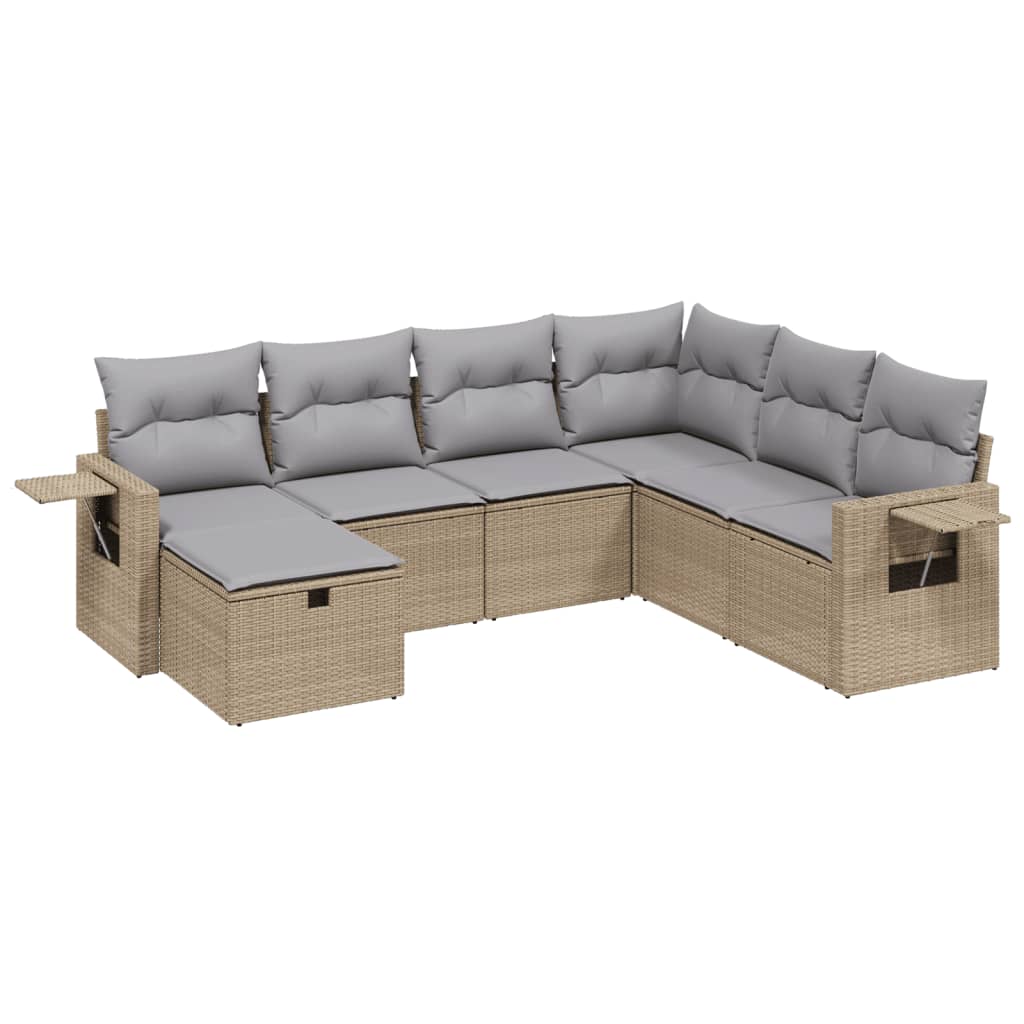 7-Delige Loungeset Met Kussens Poly Rattan Gemengd Beige