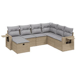 7-Delige Loungeset Met Kussens Poly Rattan Gemengd Beige