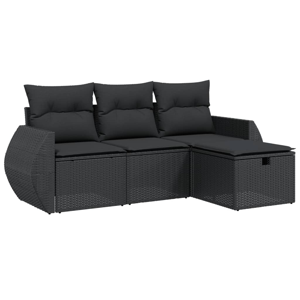 4-Delige Loungeset Met Kussens Poly Rattan Zwart