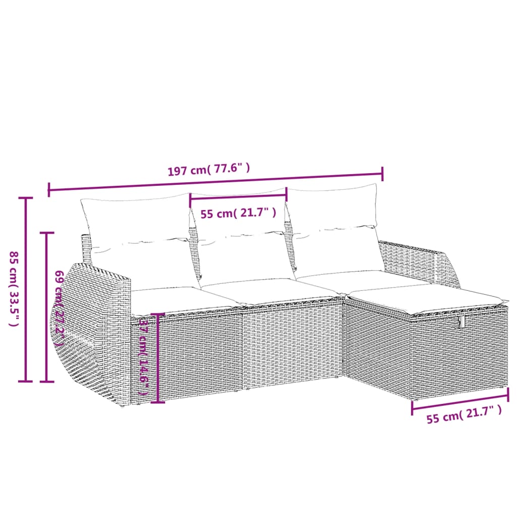 4-Delige Loungeset Met Kussens Poly Rattan Zwart