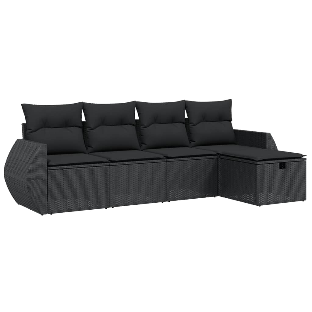 5-Delige Loungeset Met Kussens Poly Rattan Zwart