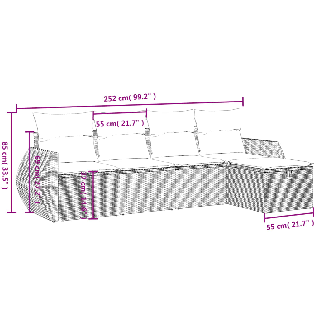 5-Delige Loungeset Met Kussens Poly Rattan Gemengd Beige