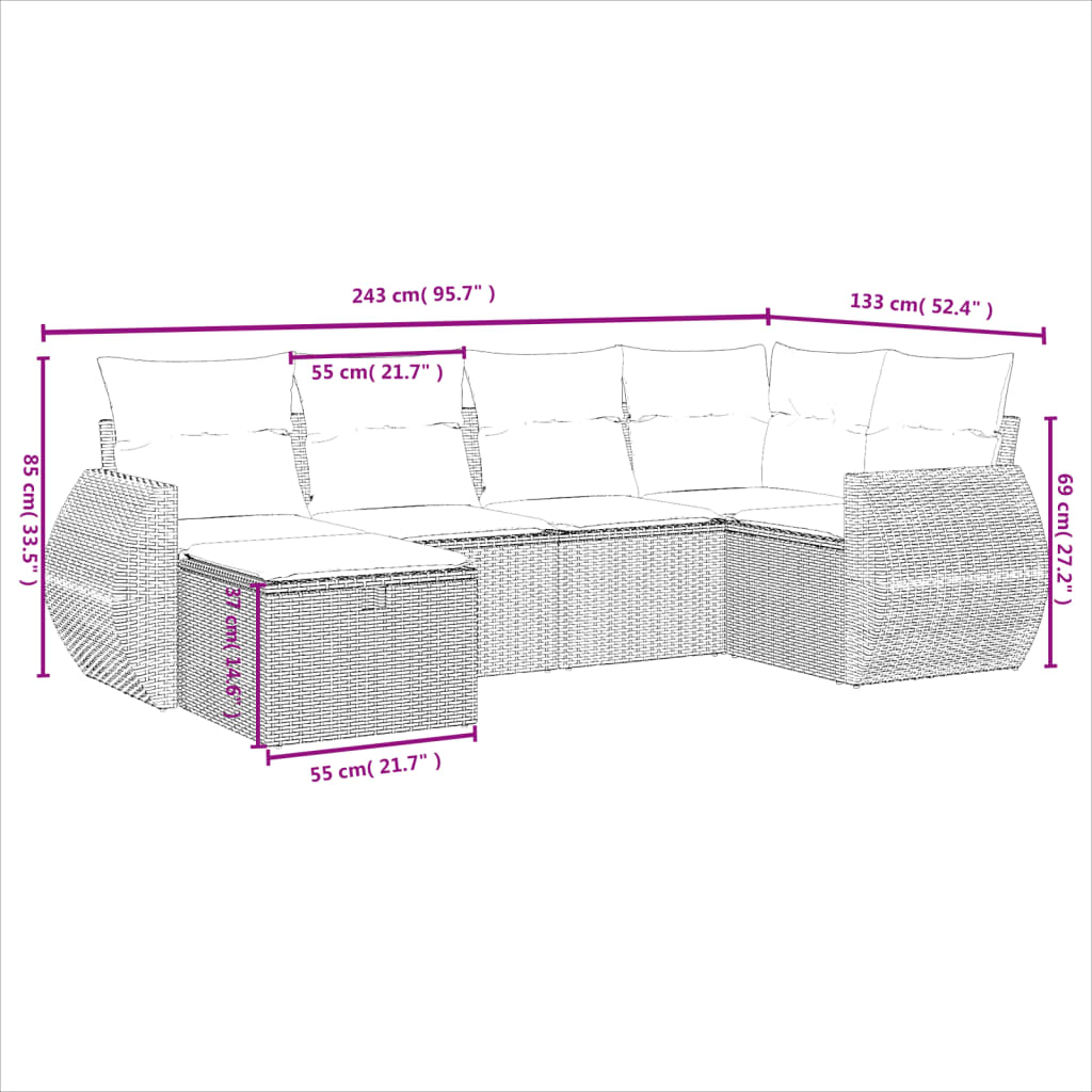 6-Delige Loungeset Met Kussens Poly Rattan Gemengd Beige