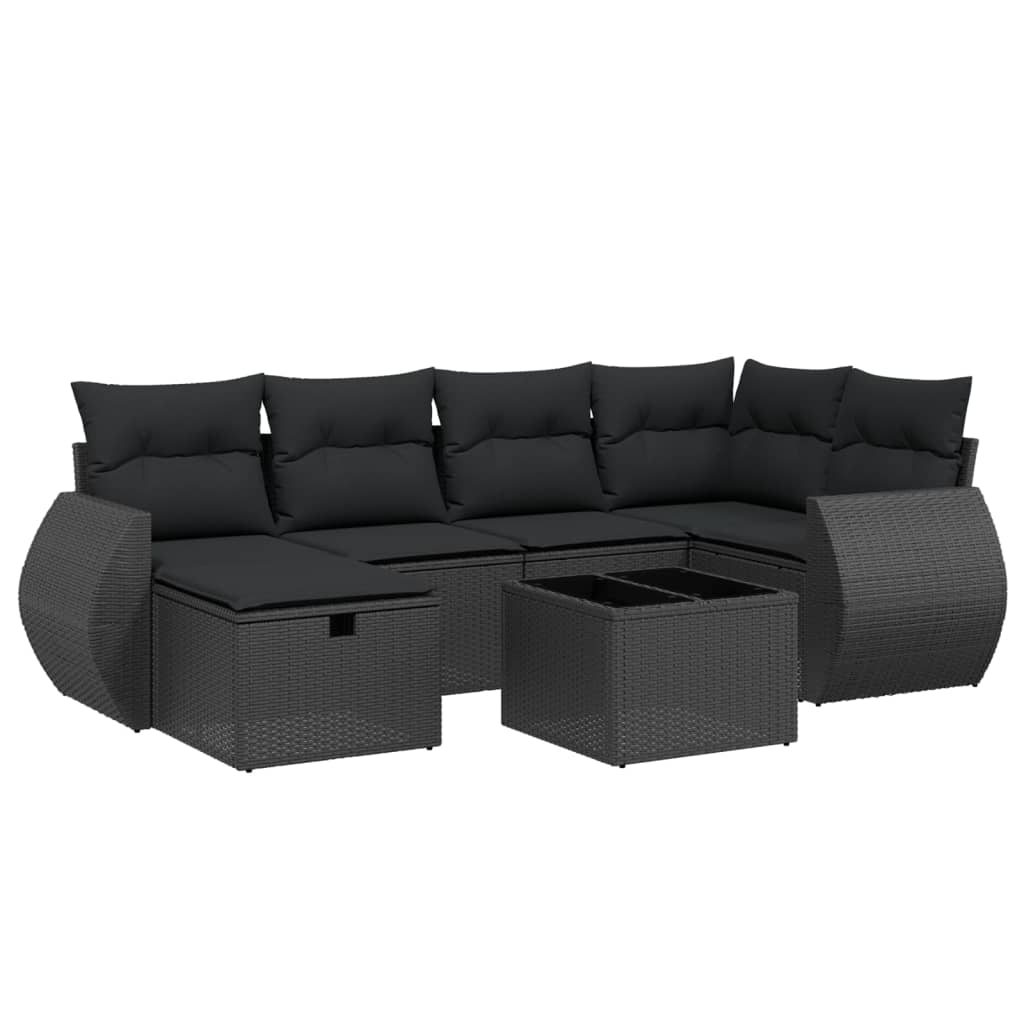 7-Delige Loungeset Met Kussens Poly Rattan Zwart