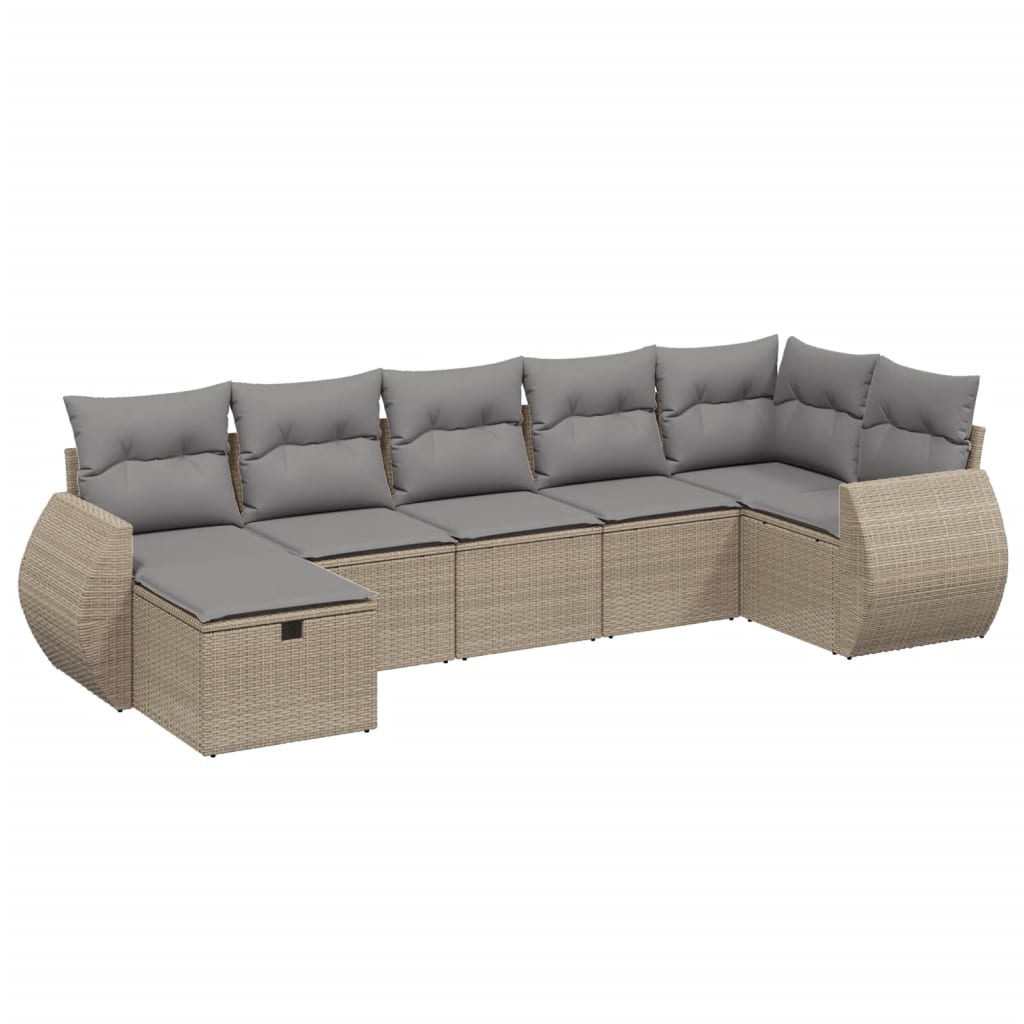7-Delige Loungeset Met Kussens Poly Rattan Gemengd Beige