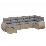 7-Delige Loungeset Met Kussens Poly Rattan Gemengd Beige