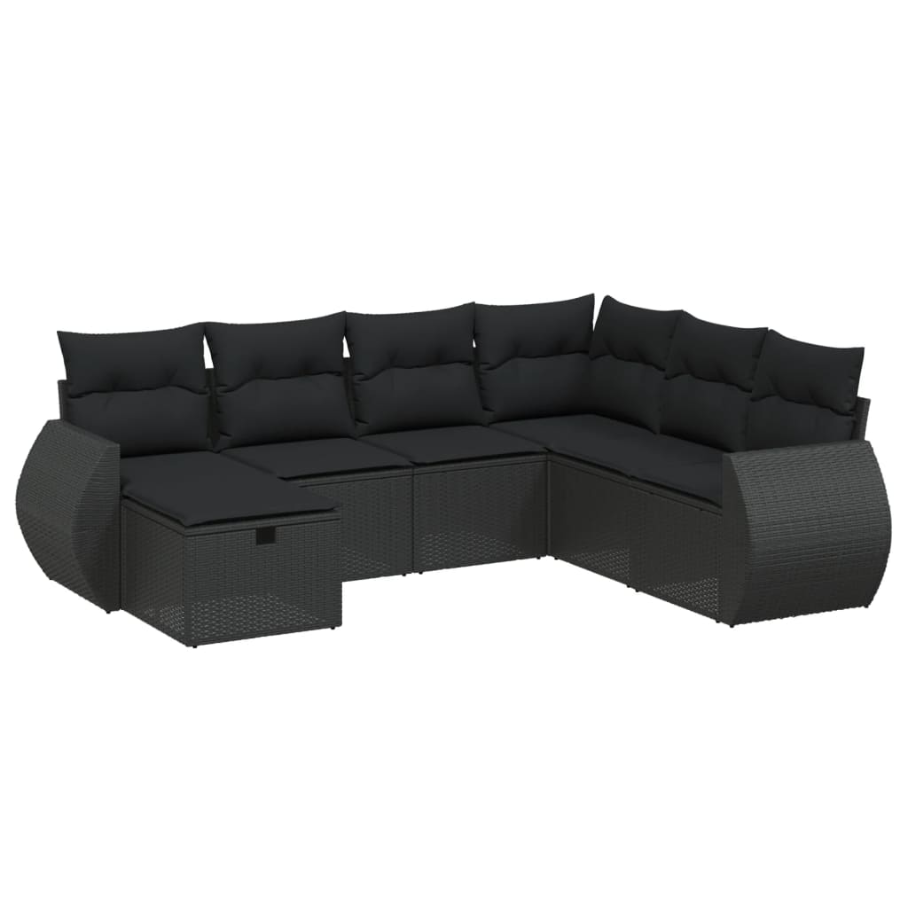 7-Delige Loungeset Met Kussens Poly Rattan Zwart
