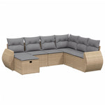 7-Delige Loungeset Met Kussens Poly Rattan Gemengd Beige