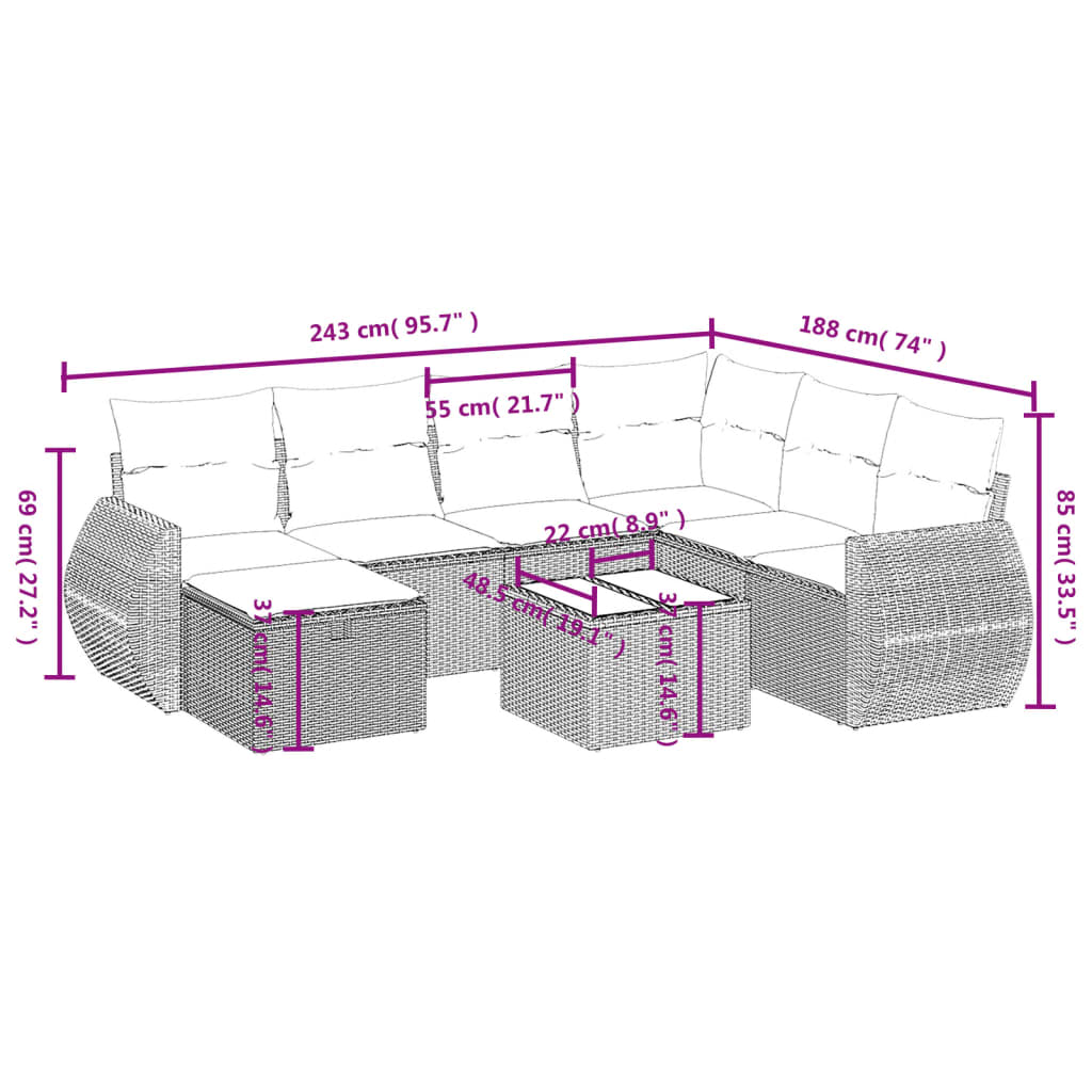 8-Delige Loungeset Met Kussens Poly Rattan Gemengd Beige