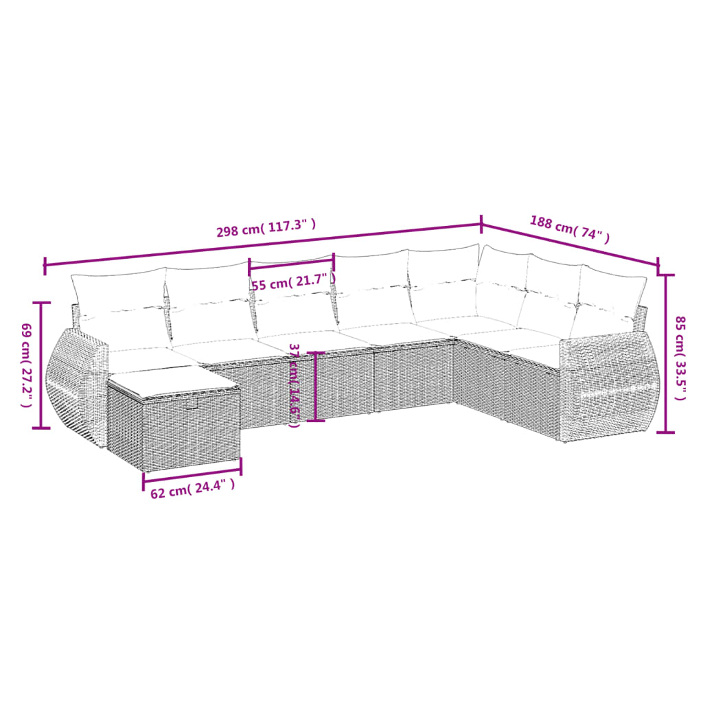 8-Delige Loungeset Met Kussens Poly Rattan Gemengd Beige