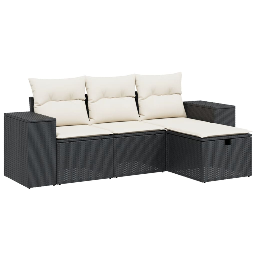 4-Delige Loungeset Met Kussens Poly Rattan Zwart