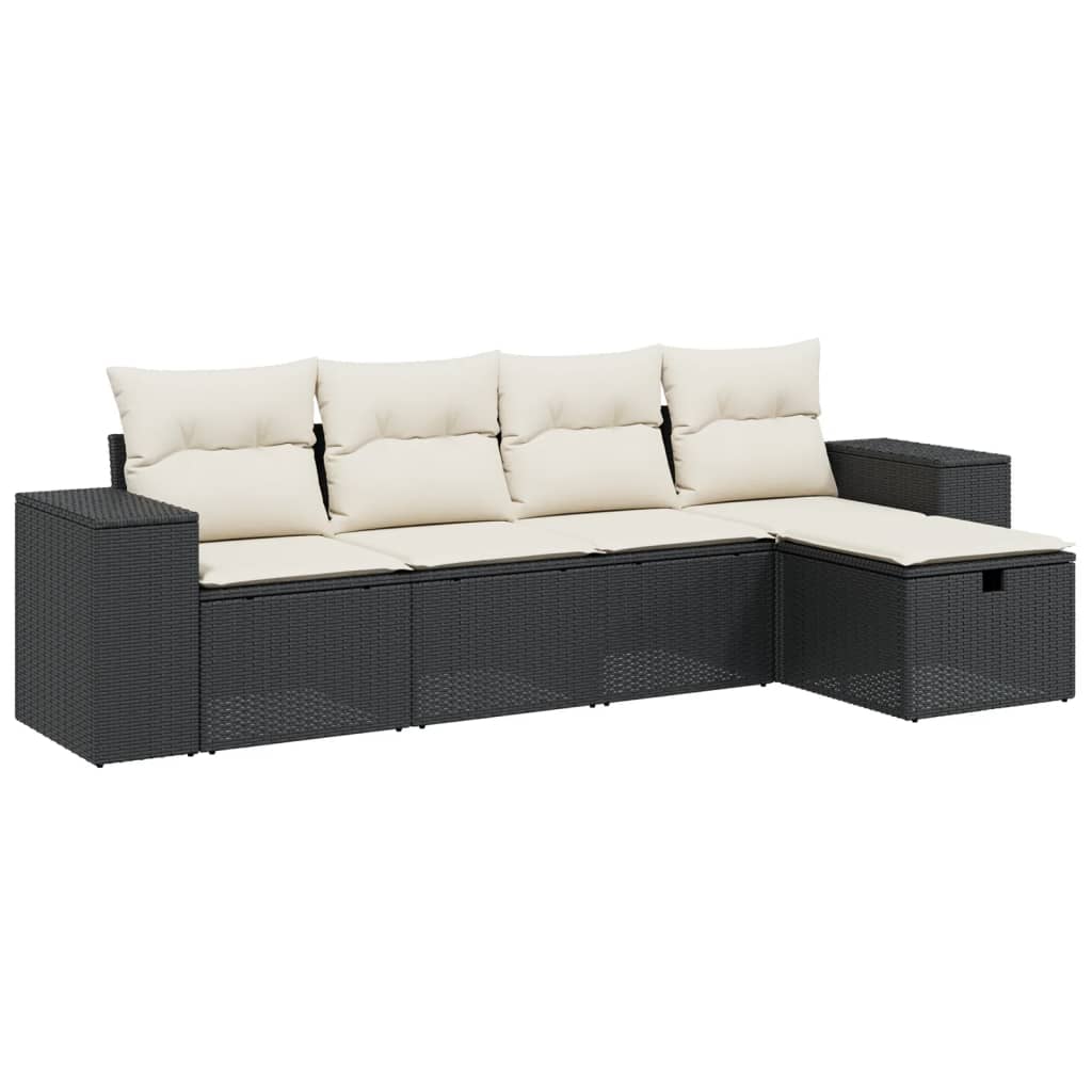5-Delige Loungeset Met Kussens Poly Rattan Zwart