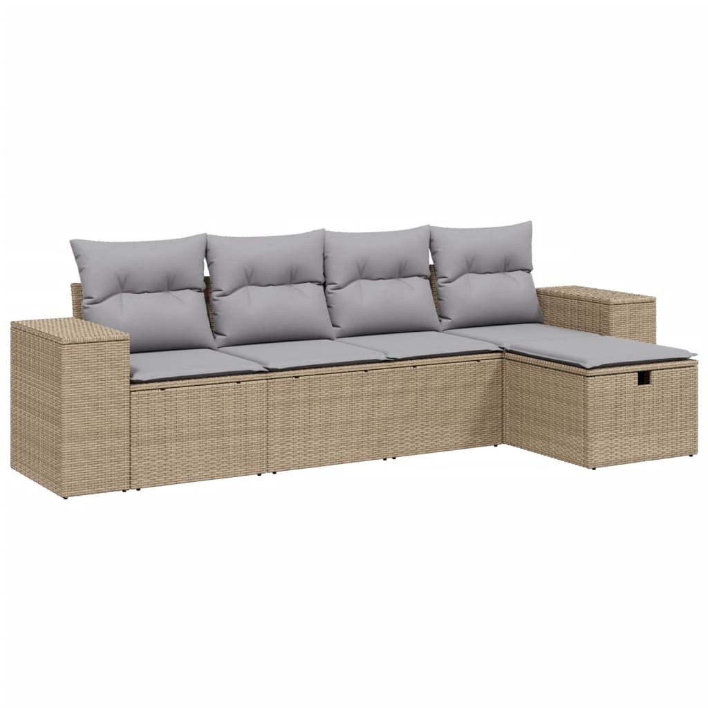 5-Delige Loungeset Met Kussens Poly Rattan Gemengd Beige
