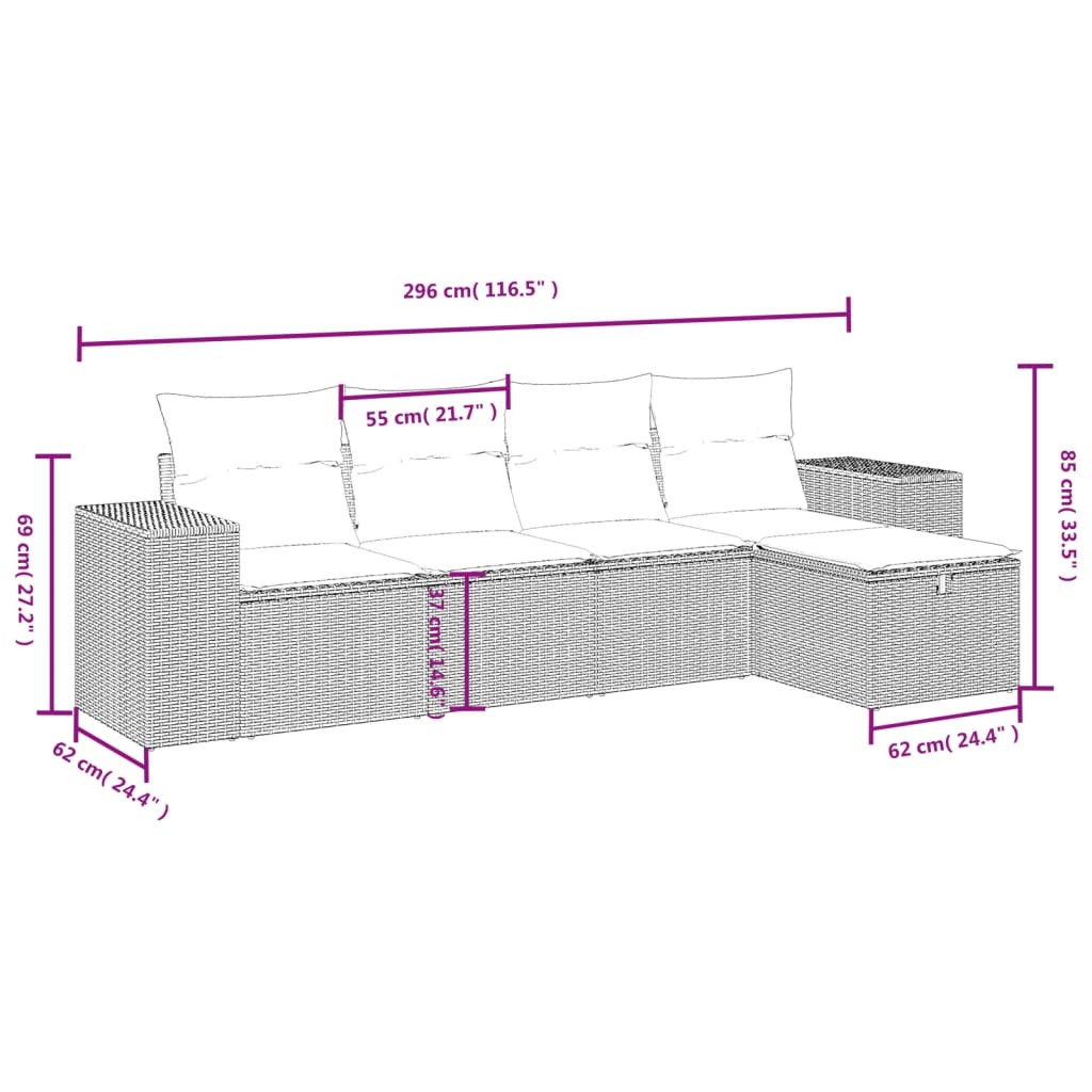 5-Delige Loungeset Met Kussens Poly Rattan Gemengd Beige