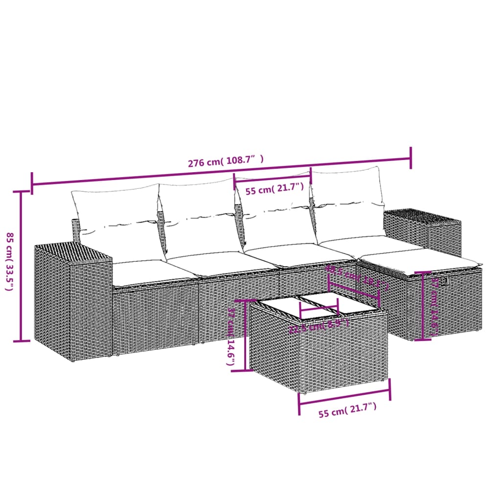 6-Delige Loungeset Met Kussens Poly Rattan Zwart