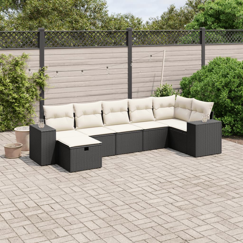 6-Delige Loungeset Met Kussens Poly Rattan Zwart Bruin Eikenkleur
