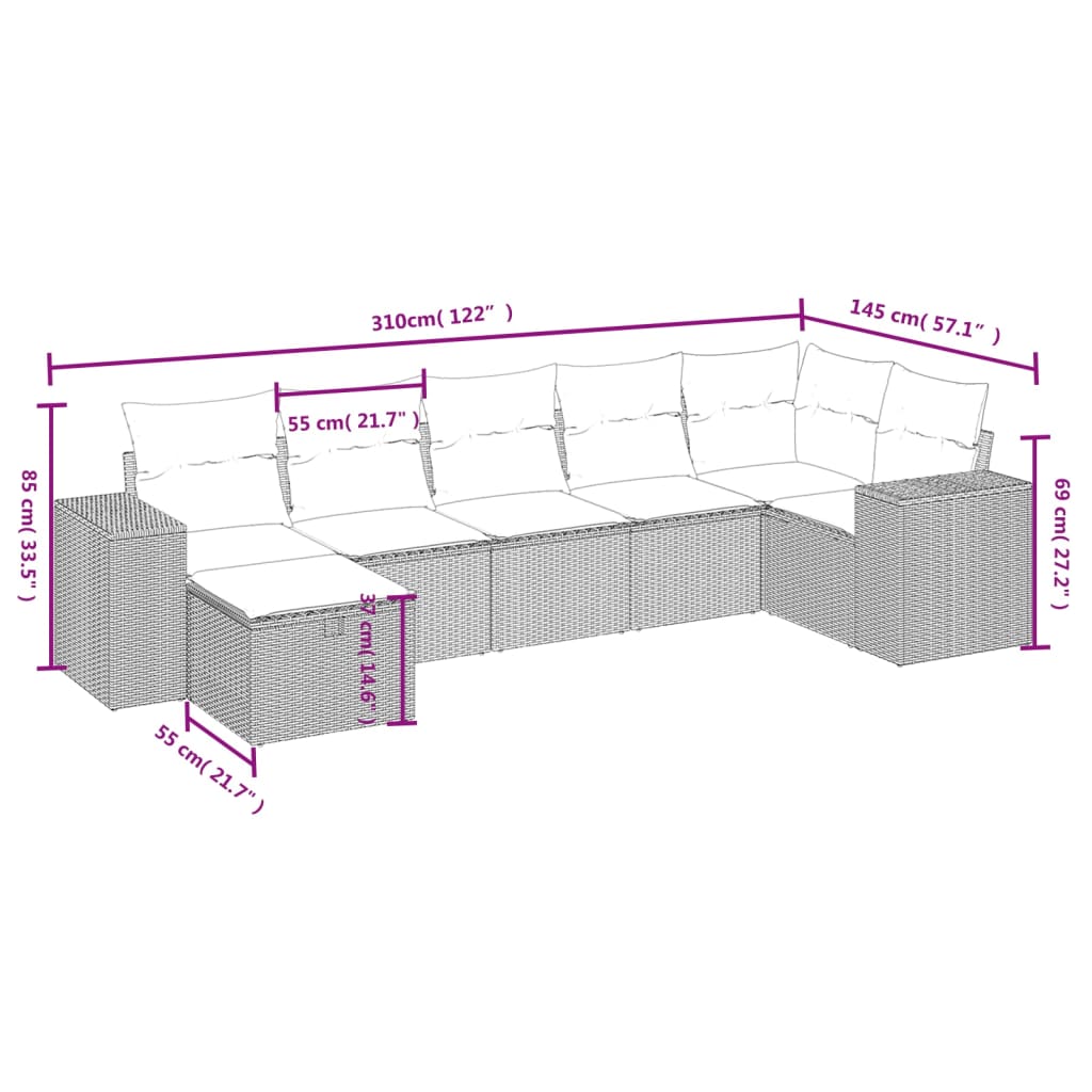 7-Delige Loungeset Met Kussens Poly Rattan Zwart