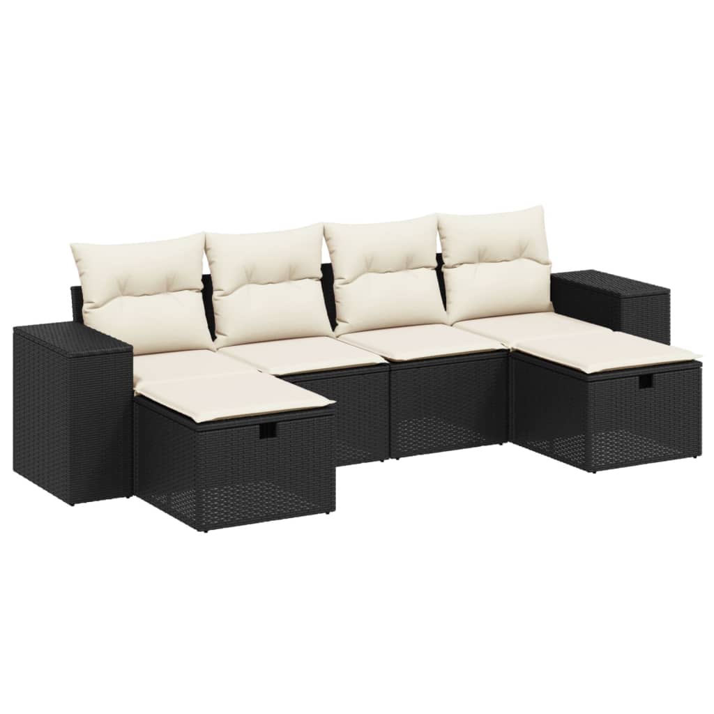 6-Delige Loungeset Met Kussens Poly Rattan Zwart Bruin Eikenkleur
