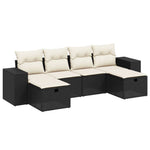 6-Delige Loungeset Met Kussens Poly Rattan Zwart Bruin Eikenkleur