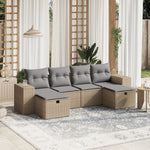6-Delige Loungeset Met Kussens Poly Rattan Gemengd Beige