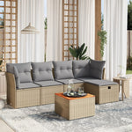 6-Delige Loungeset Met Kussens Poly Rattan Gemengd Beige