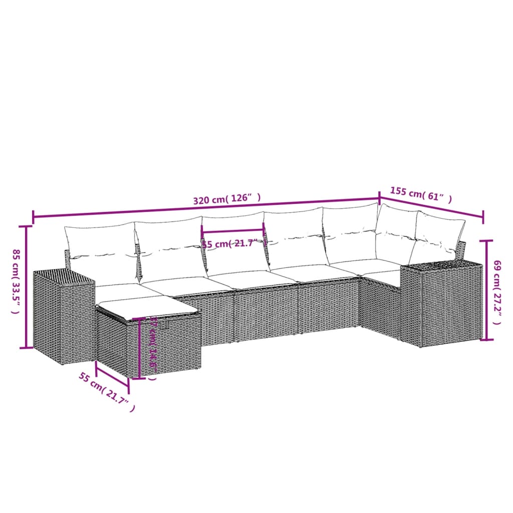 8-Delige Loungeset Met Kussens Poly Rattan Gemengd Beige