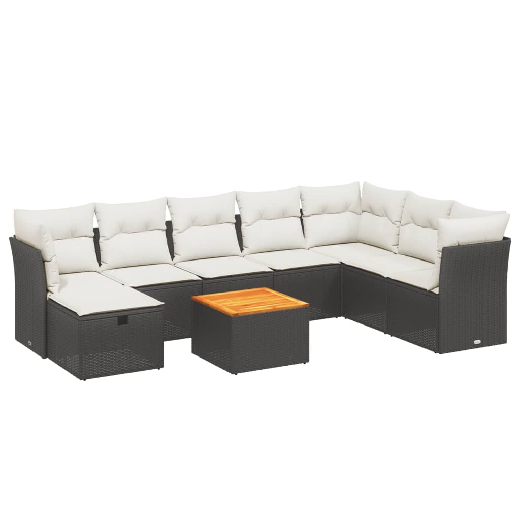 9-Delige Loungeset Met Kussens Poly Rattan Zwart