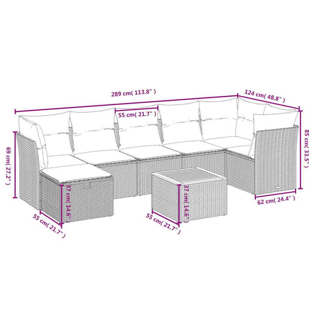 9-Delige Loungeset Met Kussens Poly Rattan Gemengd Beige