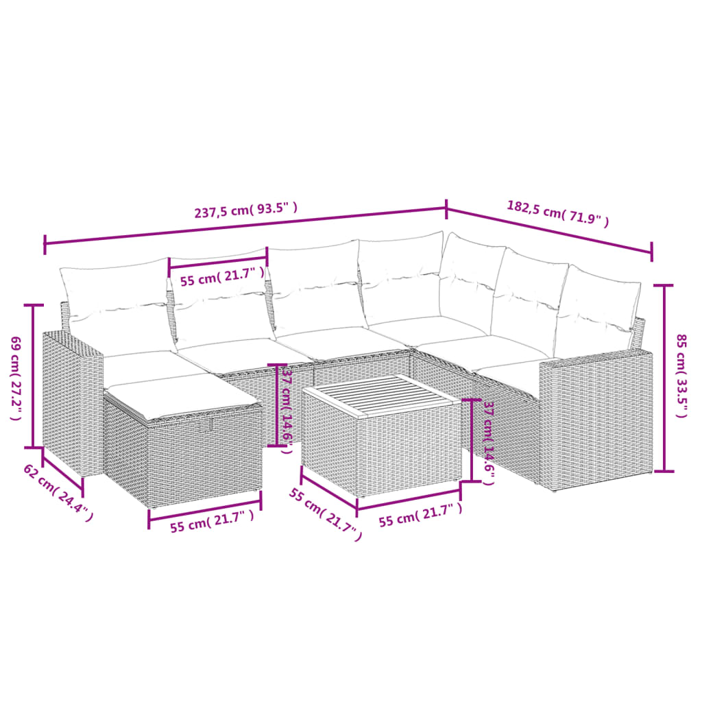 8-Delige Loungeset Met Kussens Poly Rattan Gemengd Beige