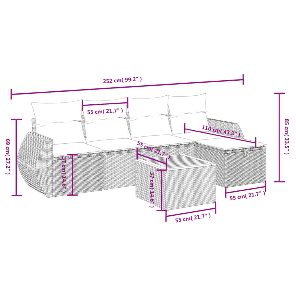 6-Delige Loungeset Met Kussens Poly Rattan Zwart