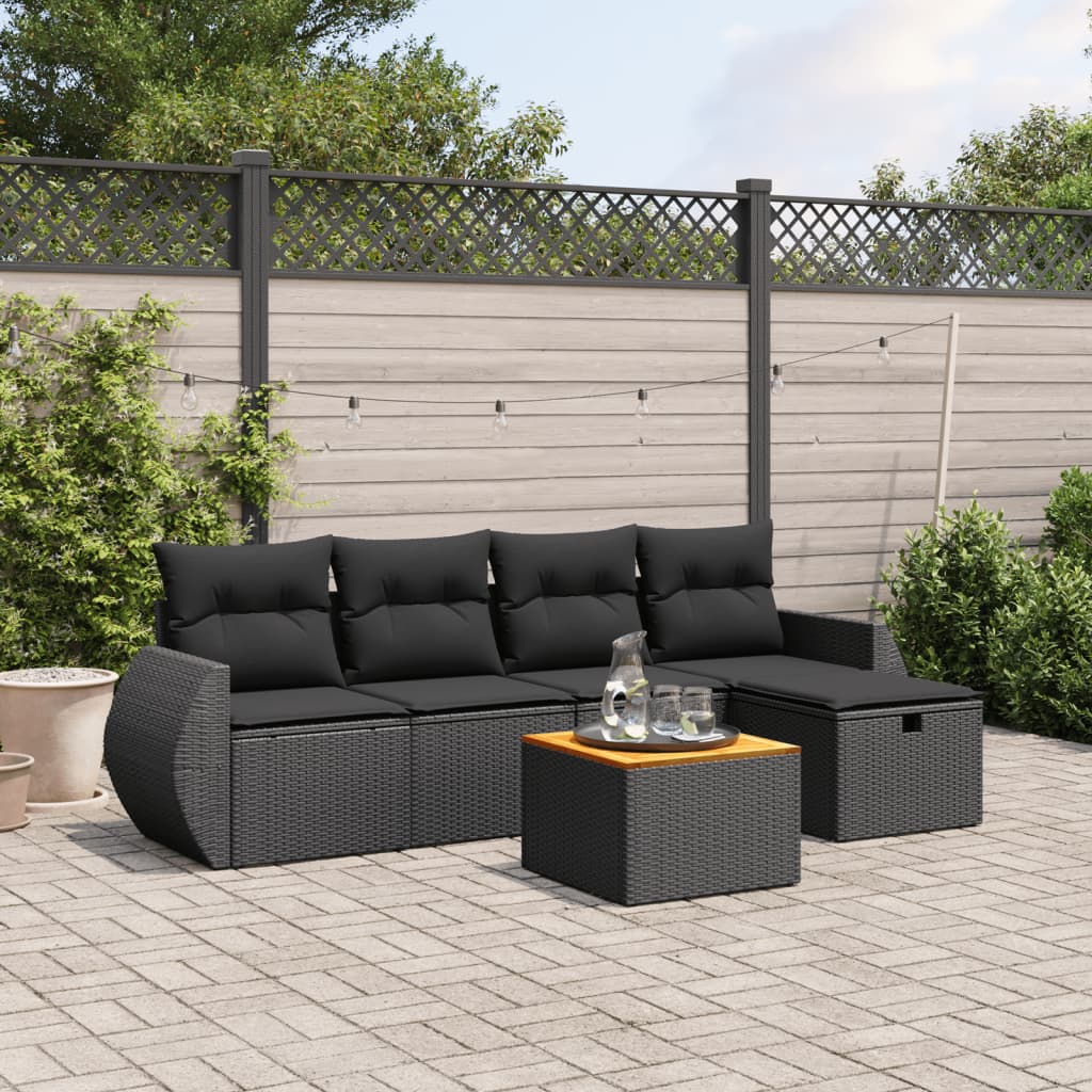 6-Delige Loungeset Met Kussens Poly Rattan Zwart