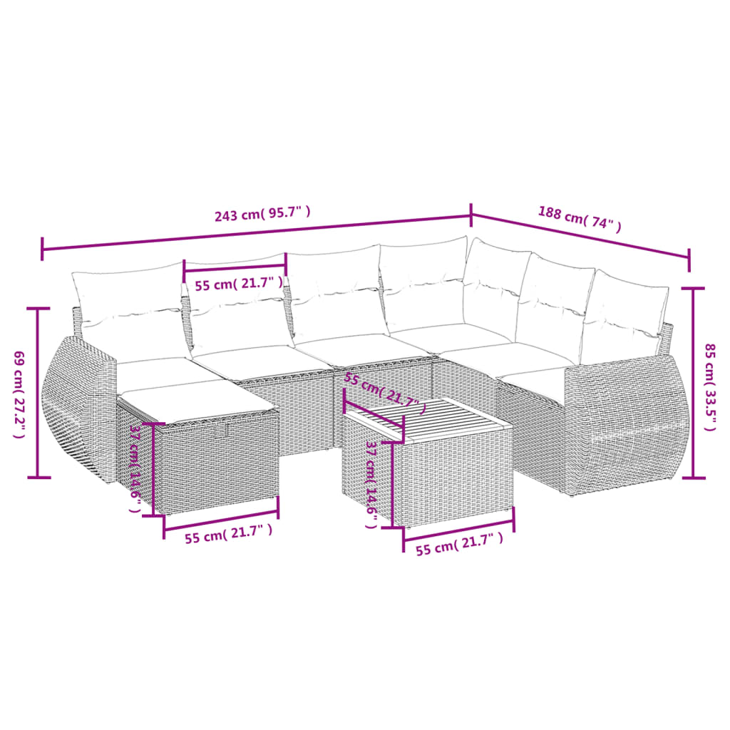 8-Delige Loungeset Met Kussens Poly Rattan Gemengd Beige