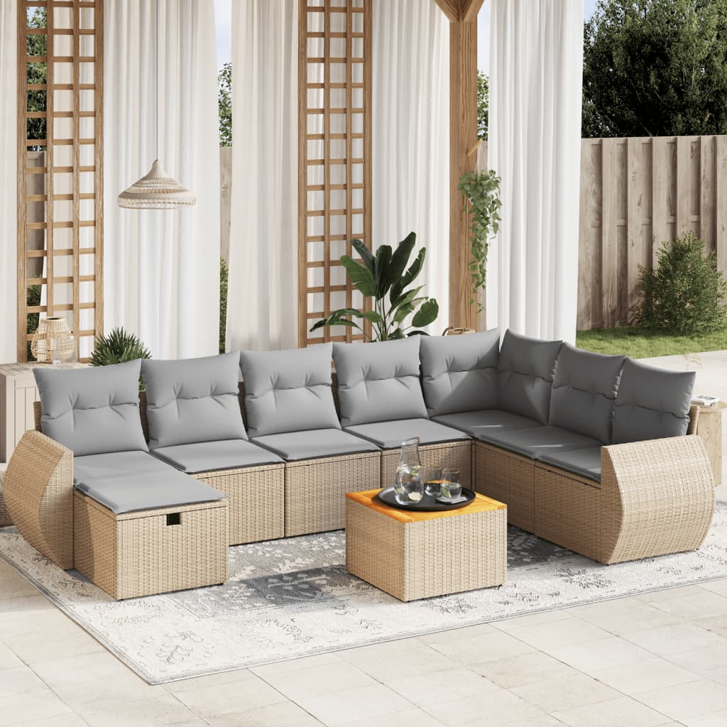 9-Delige Loungeset Met Kussens Poly Rattan Gemengd Beige