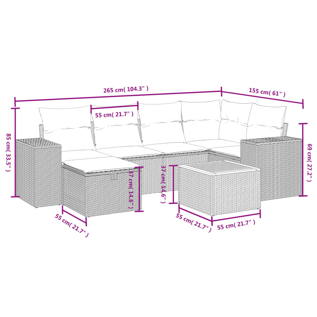 7-Delige Loungeset Met Kussens Poly Rattan Zwart