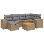 7-Delige Loungeset Met Kussens Poly Rattan Gemengd Beige