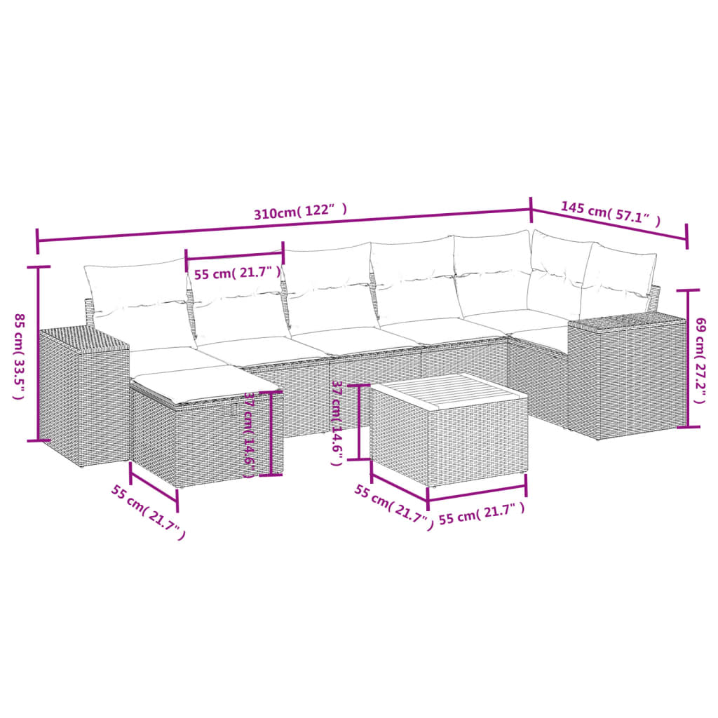 8-Delige Loungeset Met Kussens Poly Rattan Zwart